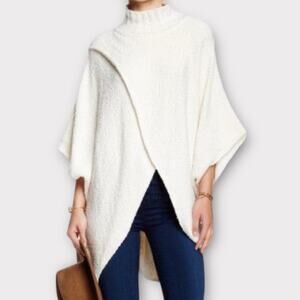 Free People Cream Poncho Sweater